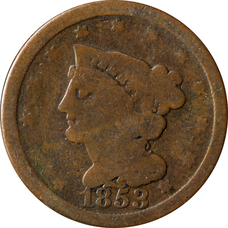 1853 United States Copper Half Cent Circulated Coin: 1853 United States Copper Half Cent Circulated Coin This 1853 Half Cent coin from the United States is composed of copper and is in circulated, pre-owned condition. A classic collectible for numismati