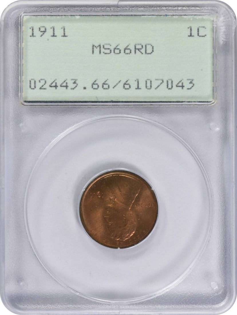 PCGS MS66RD 1911 Lincoln Wheat Copper Small Cent: PCGS MS66RD 1911 Lincoln Wheat Copper Small Cent This 1911 Lincoln Wheat Cent is an uncirculated coin graded MS66RD by PCGS. Composed of copper, it features the classic Lincoln Wheat design and was mi