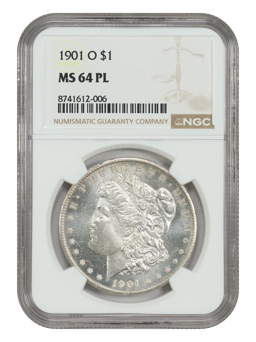 NGC MS64PL 1901-O Morgan Silver Dollar $1: NGC MS64PL 1901-O Morgan Silver Dollar $1 1901-O Morgan Dollar $1 certified by NGC and graded MS64PL. This uncirculated coin was minted in New Orleans and is listed in pre-owned condition. Certificati