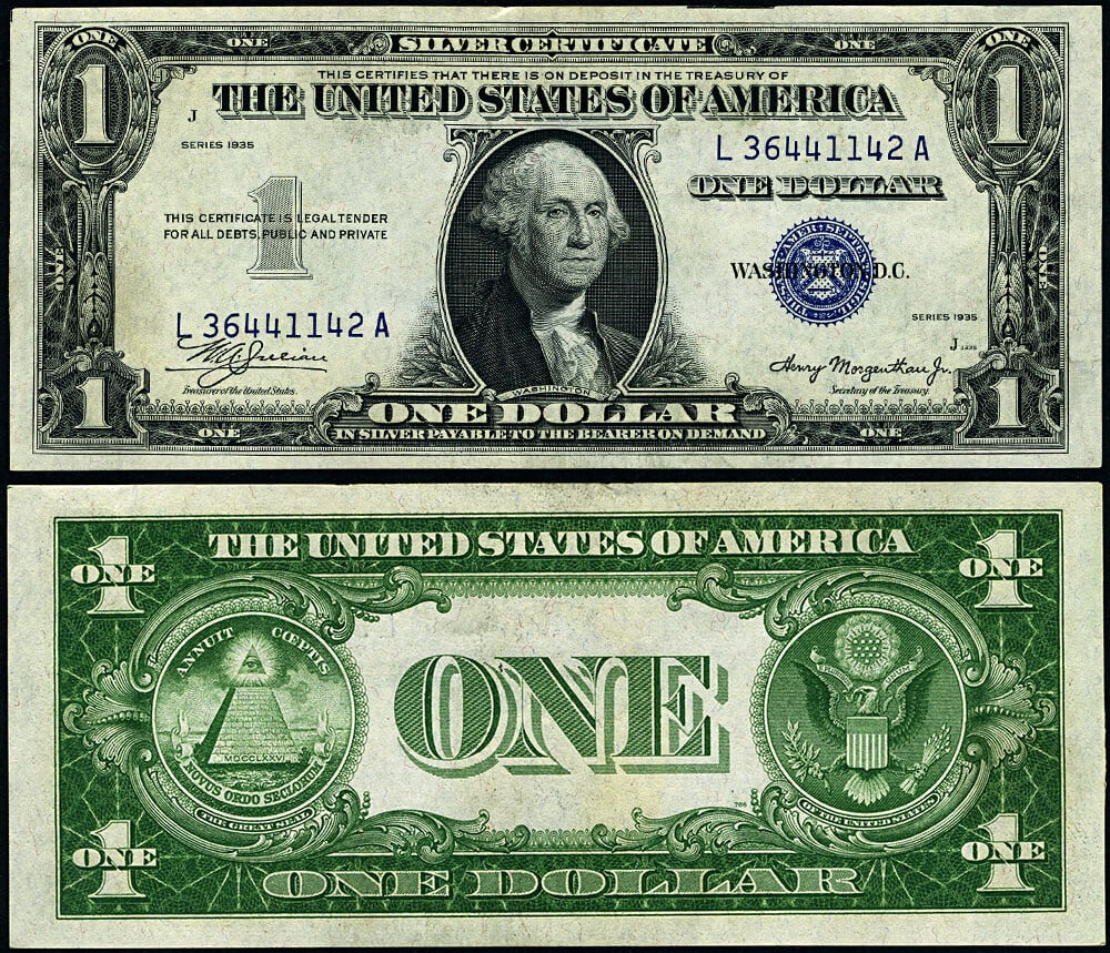 1935 $1 Silver Certificate FR 1607 Non-Mule L-A Block Gem Uncirculated: 1935 $1 Silver Certificate FR 1607 Non-Mule L-A Block Gem Uncirculated This 1935 Silver Certificate, designated as FR. 1607, features a denomination of $1 and is classified as a Non-Mule L-A Block Gem