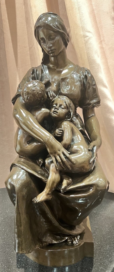 19th Century Bronze Statue 'Charity' by Paul Dubois F: Barbedienne: 19th Century Bronze Statue 'Charity' by Paul Dubois F: Barbedienne This stunning original 19th-century French bronze statue, titled 'Charity,' is crafted by the renowned artist Paul Dubois (1829-1925)