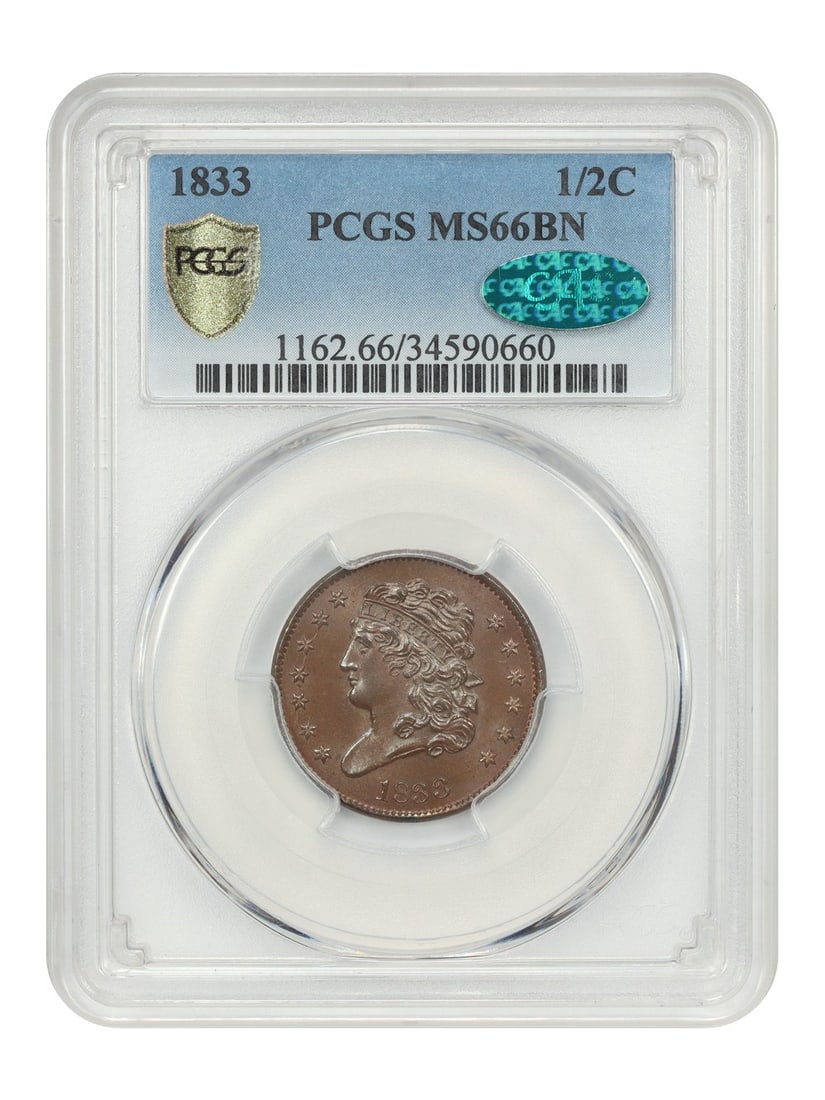 1833 Classic Head Half Cent PCGS MS66BN CAC Certified (1 of 4)