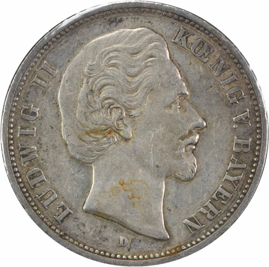 Germany Bavaria 1876 D 5 Mark KM896 Silver Coin XF Uncertified (1 of 2)