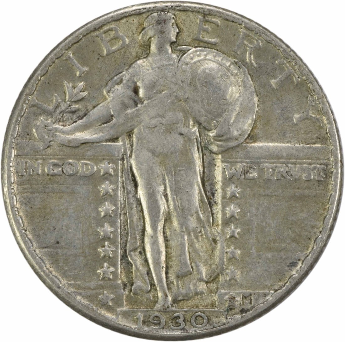 1930 Standing Liberty Quarter AU 90% Silver Coin by Hermon A Mac Neil: 1930 Standing Liberty Quarter AU 90% Silver Coin by Hermon A Mac Neil This 1930 Standing Liberty Silver Quarter is a beautiful example of American numismatic history. Featuring the iconic design by He