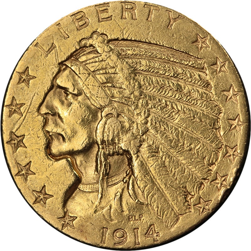 1914 San Francisco Indian Head Gold Five Dollar Coin XF Details (1 of 2)