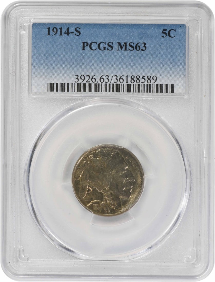 Buffalo Five Cent Coin 1914 San Francisco MS63 Graded by PCGS (1 of 2)
