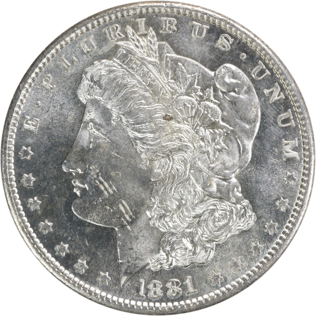 Choice BU 1881 S Morgan Dollar Uncirculated Silver Coin Uncertified: Choice BU 1881 S Morgan Dollar Uncirculated Silver Coin Uncertified This is an uncirculated 1881-S Morgan Silver Dollar graded as Choice Brilliant Uncirculated (BU). The coin is composed of silver and