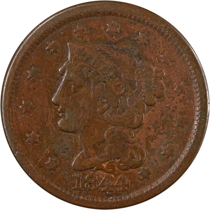 1844 over 81 United States Copper Large Cent Coin (1 of 2)