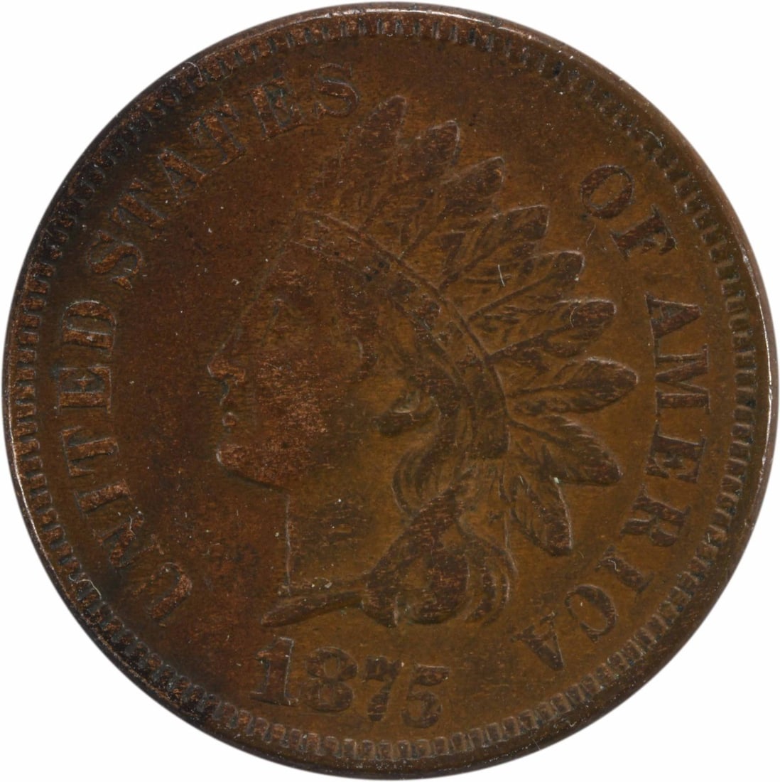 1875 Indian Head Small Cent Copper XF Uncertified: 1875 Indian Head Small Cent Copper XF Uncertified This is an 1875 Indian Head Cent from the United States, composed of copper. The coin is circulated and graded as Extremely Fine (EF). It is uncertifi