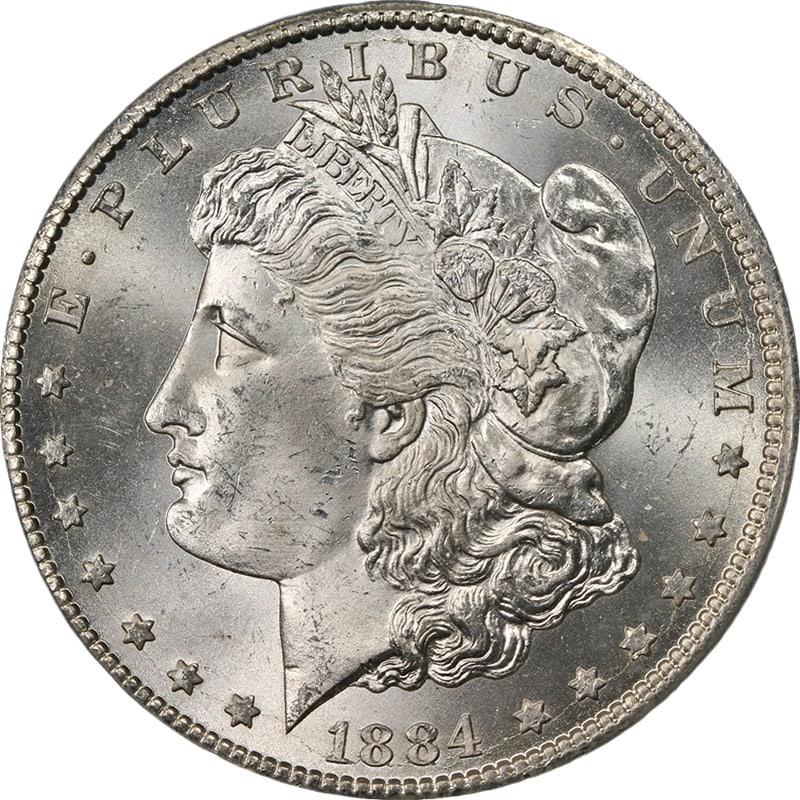 PCGS MS64 1884-CC Morgan silver dollar: PCGS MS64 1884-CC Morgan silver dollar This 1884-CC Morgan Silver Dollar is graded MS64 by PCGS and features outstanding eye appeal, strong strike, and exceptional luster. The coin displays superb sur