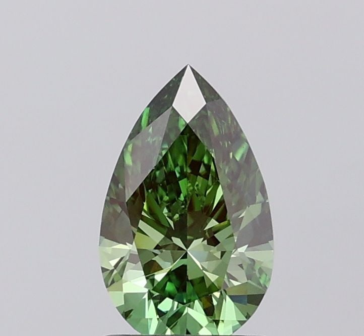 Loose Diamond - PEAR 1.01ct Fancy Vivid Green VVS2: Loose Diamond - PEAR 1.01ct Fancy Vivid Green VVS2 Source: This is a real non-mined Diamond that has been grown in a lab Shape: PEAR Carats: 1.01 Color: Fancy Vivid Green Certification: IGI Video: