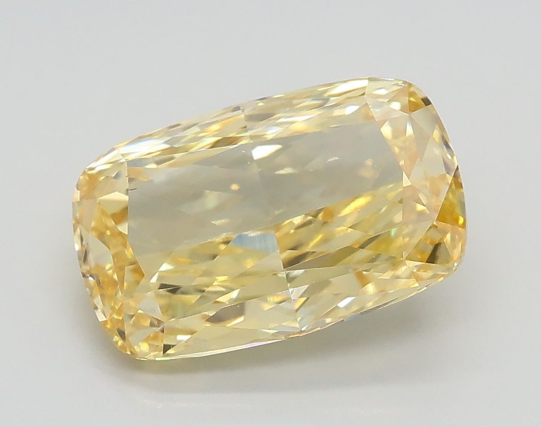 Loose Diamond - CUSHION MODIFIED 2.5ct Fancy Intense Yellow VS2: Loose Diamond - CUSHION MODIFIED 2.5ct Fancy Intense Yellow VS2 Source: This is a real non-mined Diamond that has been grown in a lab Shape: CUSHION MODIFIED Carats: 2.5 Color: Fancy Intense Yellow Ce