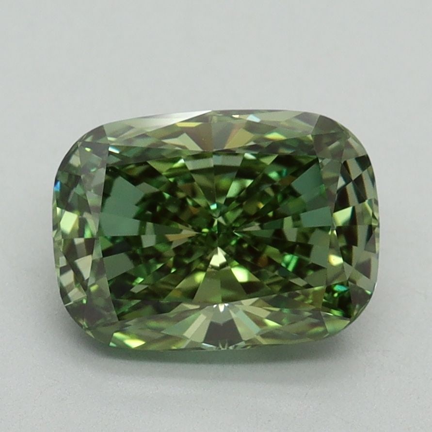 Loose Diamond - CUSHION BRILLIANT 2.04ct Fancy Vivid Green VVS2: Loose Diamond - CUSHION BRILLIANT 2.04ct Fancy Vivid Green VVS2 Source: This is a real non-mined Diamond that has been grown in a lab Shape: CUSHION BRILLIANT Carats: 2.04 Color: Fancy Vivid Green Cer
