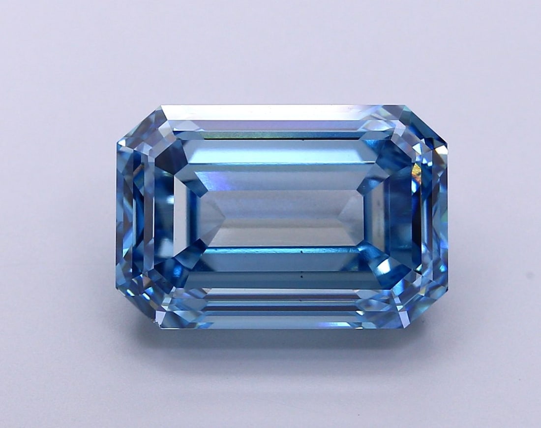 Loose Diamond - EMERALD 8.5ct Fancy Intense Blue VS1: Loose Diamond - EMERALD 8.5ct Fancy Intense Blue VS1 Source: This is a real non-mined Diamond that has been grown in a lab Shape: EMERALD Carats: 8.5 Color: Fancy Intense Blue Certification: IGI Video