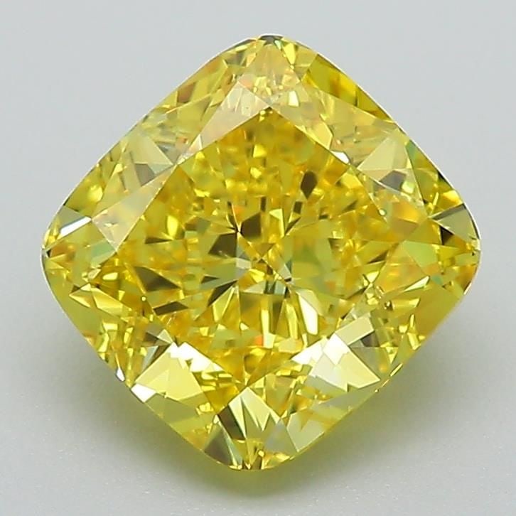 Loose Diamond - CUSHION BRILLIANT 2.29ct Fancy Vivid Yellow VS2: Loose Diamond - CUSHION BRILLIANT 2.29ct Fancy Vivid Yellow VS2 Source: This is a real non-mined Diamond that has been grown in a lab Shape: CUSHION BRILLIANT Carats: 2.29 Color: Fancy Vivid Yellow Ce