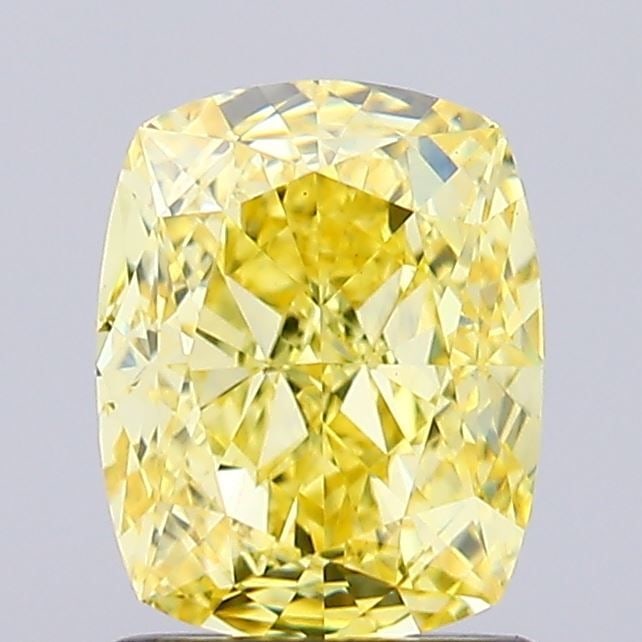 Loose Diamond - CUSHION MODIFIED 1.5ct Fancy Intense Yellow VS1: Loose Diamond - CUSHION MODIFIED 1.5ct Fancy Intense Yellow VS1 Source: This is a real non-mined Diamond that has been grown in a lab Shape: CUSHION MODIFIED Carats: 1.5 Color: Fancy Intense Yellow