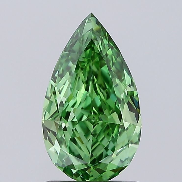 Loose Diamond - PEAR 1.39ct Fancy Vivid Green VVS2: Loose Diamond - PEAR 1.39ct Fancy Vivid Green VVS2 Source: This is a real non-mined Diamond that has been grown in a lab Shape: PEAR Carats: 1.39 Color: Fancy Vivid Green Certification: IGI Video:
