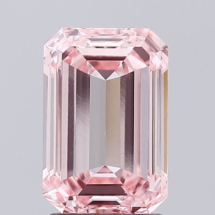 Loose Diamond - EMERALD 2.45ct Fancy Intense Pink VS1: Loose Diamond - EMERALD 2.45ct Fancy Intense Pink VS1 Source: This is a real non-mined Diamond that has been grown in a lab Shape: EMERALD Carats: 2.45 Color: Fancy Intense Pink Certification: IGI Vid
