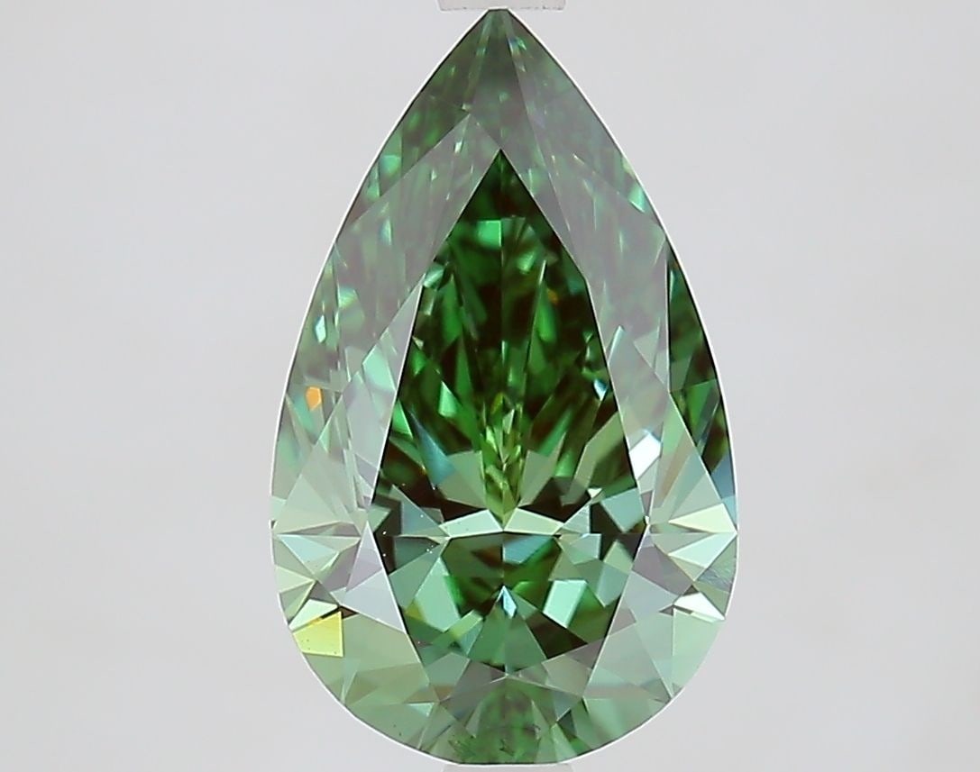 Loose Diamond - PEAR 2.73ct Fancy Vivid Green VVS2: Loose Diamond - PEAR 2.73ct Fancy Vivid Green VVS2 Source: This is a real non-mined Diamond that has been grown in a lab Shape: PEAR Carats: 2.73 Color: Fancy Vivid Green Certification: IGI Video: