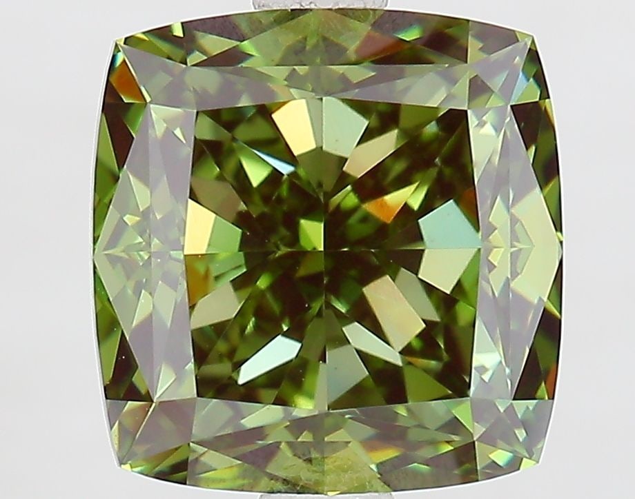 Loose Diamond - CUSHION MODIFIED 3.07ct Fancy Vivid Green VVS2: Loose Diamond - CUSHION MODIFIED 3.07ct Fancy Vivid Green VVS2 Source: This is a real non-mined Diamond that has been grown in a lab Shape: CUSHION MODIFIED Carats: 3.07 Color: Fancy Vivid Green Certi
