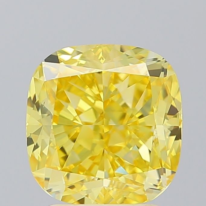 Loose Diamond - CUSHION BRILLIANT 2.5ct Fancy Vivid Yellow VS1: Loose Diamond - CUSHION BRILLIANT 2.5ct Fancy Vivid Yellow VS1 Source: This is a real non-mined Diamond that has been grown in a lab Shape: CUSHION BRILLIANT Carats: 2.5 Color: Fancy Vivid Yellow Cert