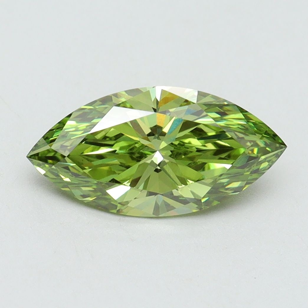 Loose Diamond - MARQUISE 1.52ct Fancy Vivid Green VS1: Loose Diamond - MARQUISE 1.52ct Fancy Vivid Green VS1 Source: This is a real non-mined Diamond that has been grown in a lab Shape: MARQUISE Carats: 1.52 Color: Fancy Vivid Green Certification: IGI Vid