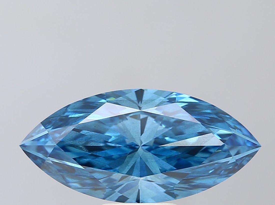 Loose Diamond - MARQUISE 5.01ct Fancy Vivid Blue SI1: Loose Diamond - MARQUISE 5.01ct Fancy Vivid Blue SI1 Source: This is a real non-mined Diamond that has been grown in a lab Shape: MARQUISE Carats: 5.01 Color: Fancy Vivid Blue Certification: IGI Video