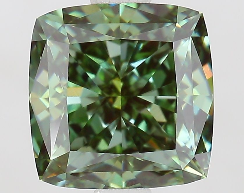 Loose Diamond - CUSHION MODIFIED 2.11ct Fancy Vivid Green VS1: Loose Diamond - CUSHION MODIFIED 2.11ct Fancy Vivid Green VS1 Source: This is a real non-mined Diamond that has been grown in a lab Shape: CUSHION MODIFIED Carats: 2.11 Color: Fancy Vivid Green Certif