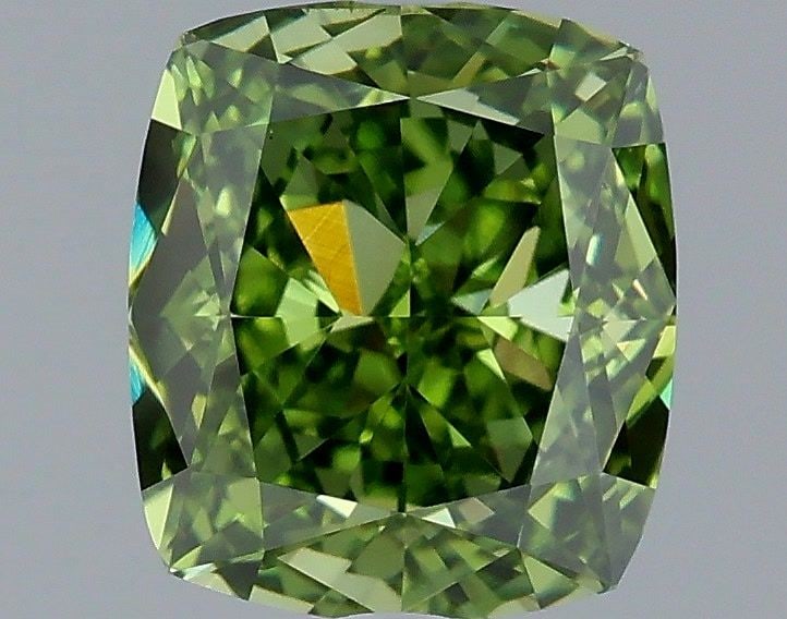 Loose Diamond - CUSHION MODIFIED 1.19ct Fancy Vivid Green VS2: Loose Diamond - CUSHION MODIFIED 1.19ct Fancy Vivid Green VS2 Source: This is a real non-mined Diamond that has been grown in a lab Shape: CUSHION MODIFIED Carats: 1.19 Color: Fancy Vivid Green Certif