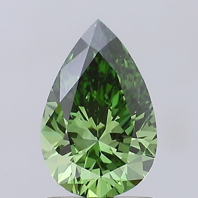 Loose Diamond - PEAR 1.07ct Fancy Vivid Green VS1: Loose Diamond - PEAR 1.07ct Fancy Vivid Green VS1 Source: This is a real non-mined Diamond that has been grown in a lab Shape: PEAR Carats: 1.07 Color: Fancy Vivid Green Certification: IGI Video: