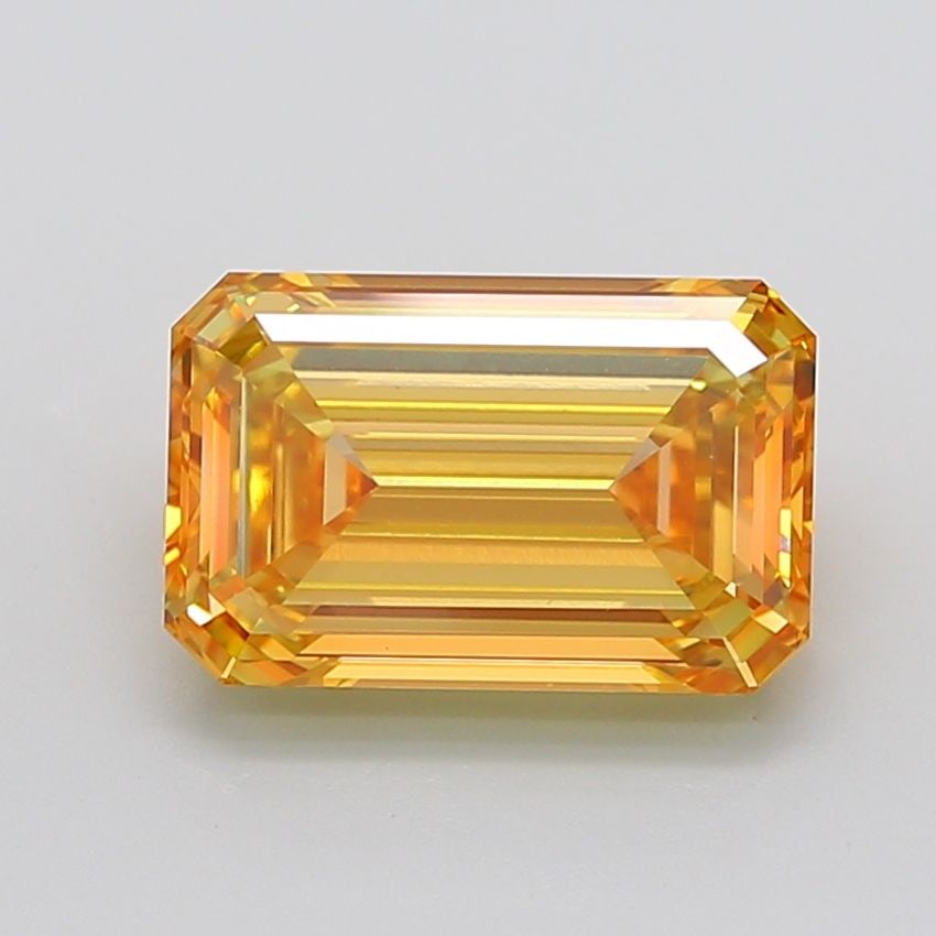 Loose Diamond - EMERALD 6.18ct Fancy Intense Orange Yellow VS1: Loose Diamond - EMERALD 6.18ct Fancy Intense Orange Yellow VS1 Source: This is a real non-mined Diamond that has been grown in a lab Shape: EMERALD Carats: 6.18 Color: Fancy Intense Orange Yellow Cert