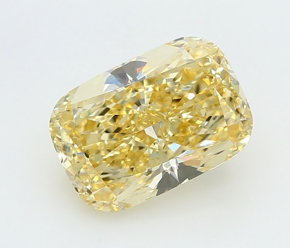 Loose Diamond - CUSHION MODIFIED 5.54ct Fancy Intense Yellow VS1: Loose Diamond - CUSHION MODIFIED 5.54ct Fancy Intense Yellow VS1 Source: This is a real non-mined Diamond that has been grown in a lab Shape: CUSHION MODIFIED Carats: 5.54 Color: Fancy Intense Yellow 