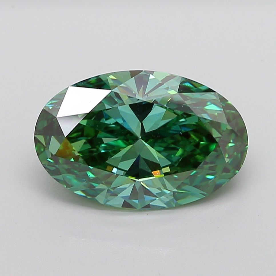 Loose Diamond - OVAL 7.24ct Fancy Vivid Green VS1: Loose Diamond - OVAL 7.24ct Fancy Vivid Green VS1 Source: This is a real non-mined Diamond that has been grown in a lab Shape: OVAL Carats: 7.24 Color: Fancy Vivid Green Certification: IGI Additional 