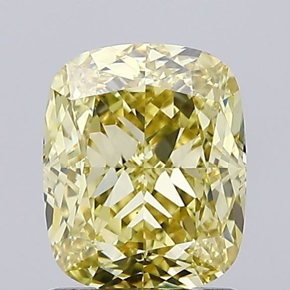 Loose Diamond - CUSHION MODIFIED 1.63ct Fancy Intense Yellow VS1: Loose Diamond - CUSHION MODIFIED 1.63ct Fancy Intense Yellow VS1 Source: This is a real non-mined Diamond that has been grown in a lab Shape: CUSHION MODIFIED Carats: 1.63 Color: Fancy Intense Yellow 