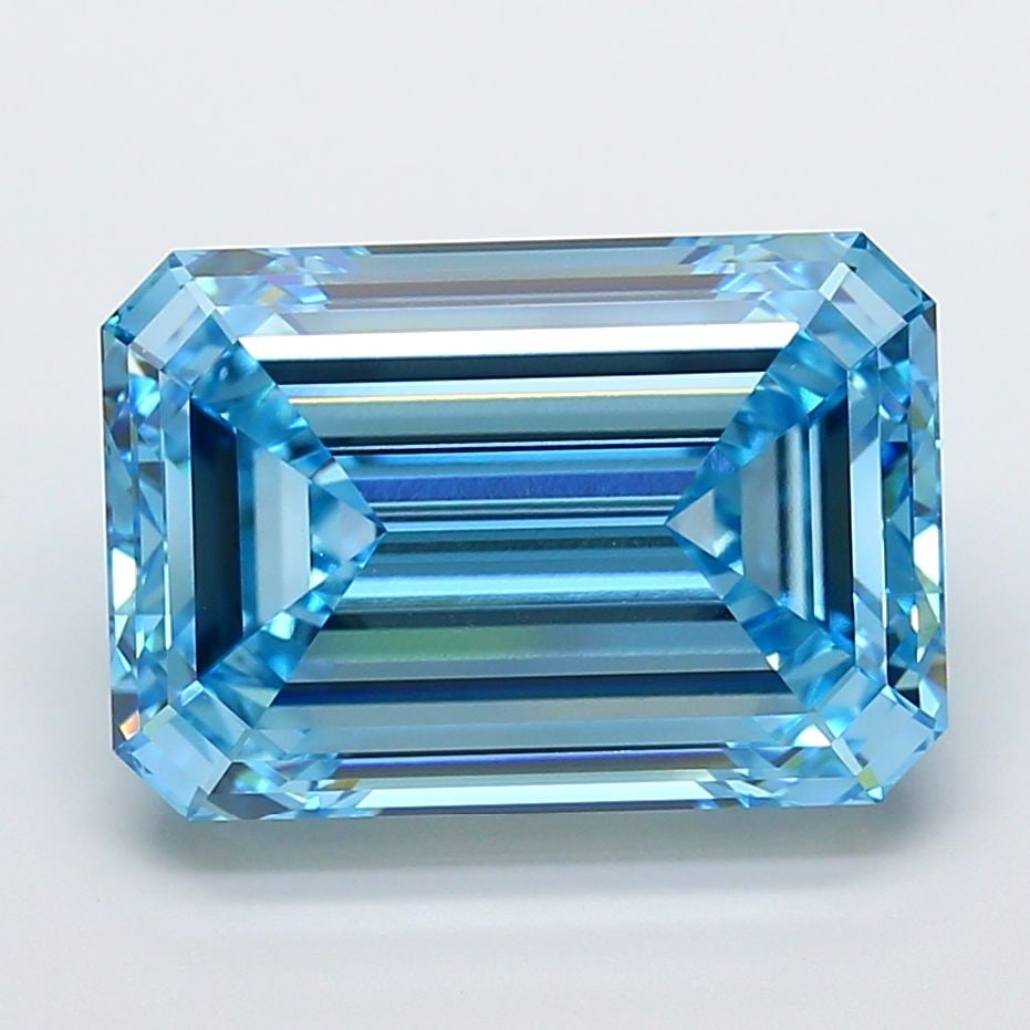 Loose Diamond - EMERALD 14.6ct Fancy Vivid Blue VS1: Loose Diamond - EMERALD 14.6ct Fancy Vivid Blue VS1 Source: This is a real non-mined Diamond that has been grown in a lab Shape: EMERALD Carats: 14.6 Color: Fancy Vivid Blue Certification: IGI Video: