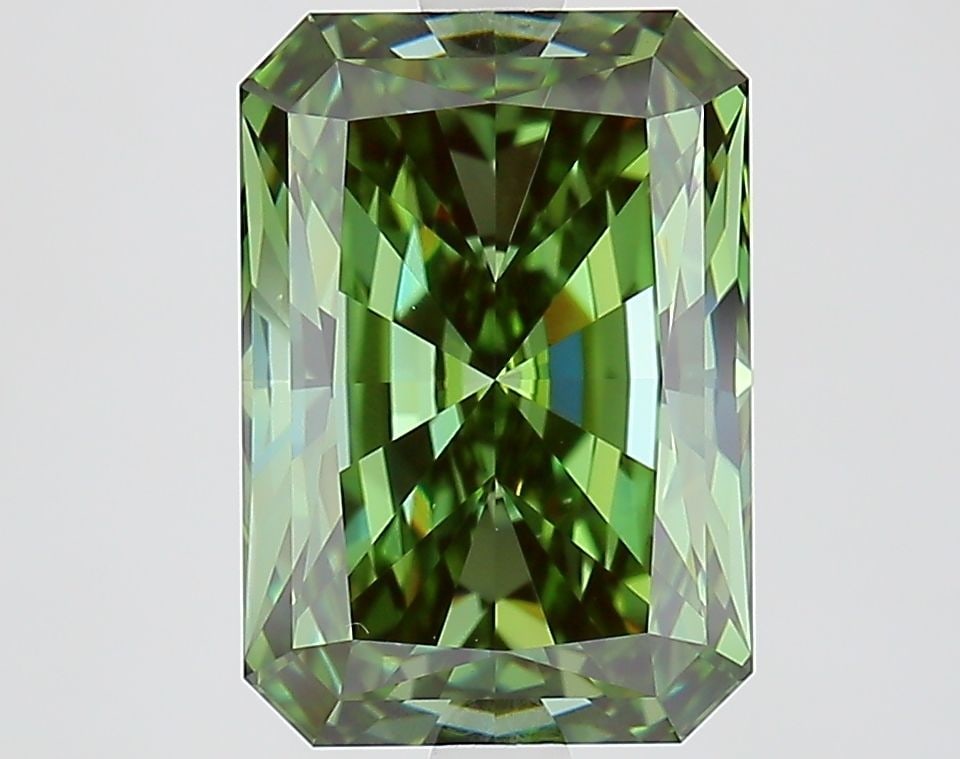 Loose Diamond - RADIANT 3.8ct Fancy Vivid Green VVS2: Loose Diamond - RADIANT 3.8ct Fancy Vivid Green VVS2 Source: This is a real non-mined Diamond that has been grown in a lab Shape: RADIANT Carats: 3.8 Color: Fancy Vivid Green Certification: IGI Video: