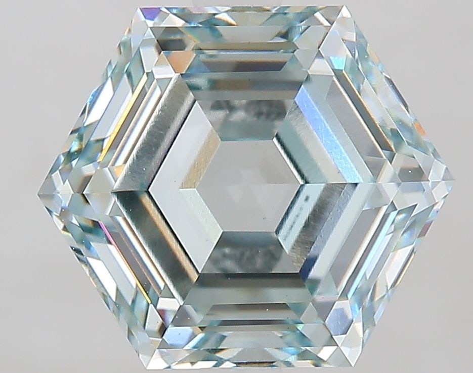 Loose Diamond - HEXAGONAL 3.53ct Fancy Light Blueish Green VVS2: Loose Diamond - HEXAGONAL 3.53ct Fancy Light Blueish Green VVS2 Source: This is a real non-mined Diamond that has been grown in a lab Shape: HEXAGONAL Carats: 3.53 Color: Fancy Light Blueish Green Cer