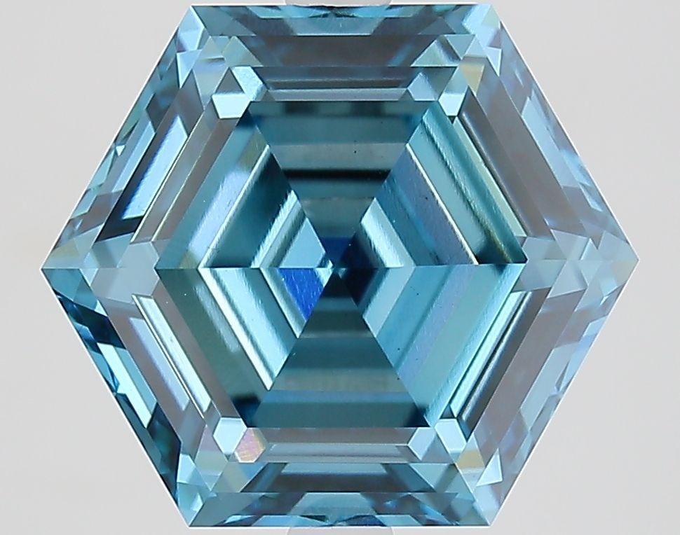 Loose Diamond - HEXAGONAL 5.22ct Fancy Vivid Blue VS1: Loose Diamond - HEXAGONAL 5.22ct Fancy Vivid Blue VS1 Source: This is a real non-mined Diamond that has been grown in a lab Shape: HEXAGONAL Carats: 5.22 Color: Fancy Vivid Blue Certification: IGI Vid