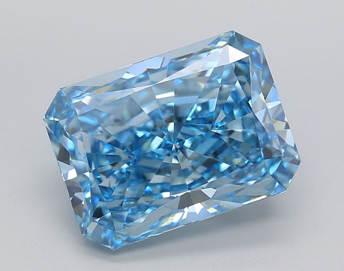 Loose Diamond - RADIANT 5.25ct Fancy Blue VS1: Loose Diamond - RADIANT 5.25ct Fancy Blue VS1 Source: This is a real non-mined Diamond that has been grown in a lab Shape: RADIANT Carats: 5.25 Color: Fancy Blue Certification: IGI Video: