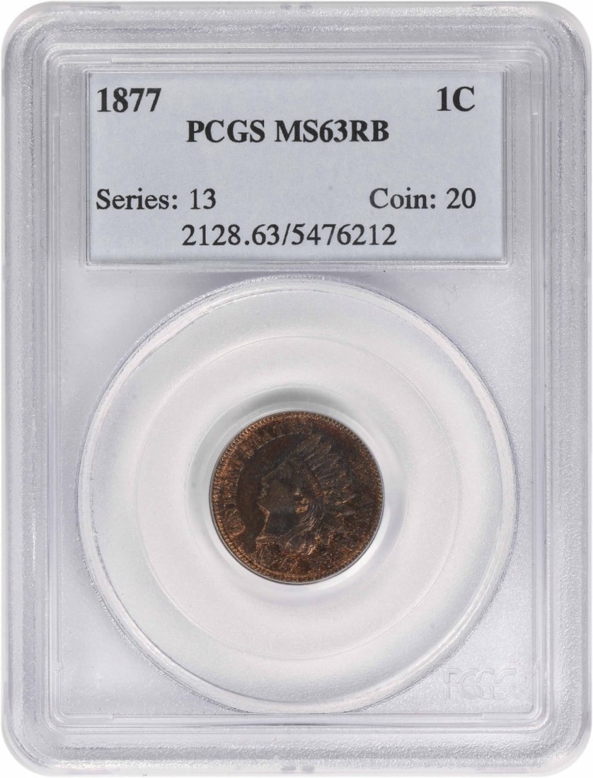 1877 Indian Head Cent MS63RB PCGS Uncirculated Copper Coin: 1877 Indian Head Cent MS63RB PCGS Uncirculated Copper Coin Up for auction is a stunning 1877 Indian Cent, certified MS63RB by PCGS, showcasing its uncirculated condition. This coin features the iconic
