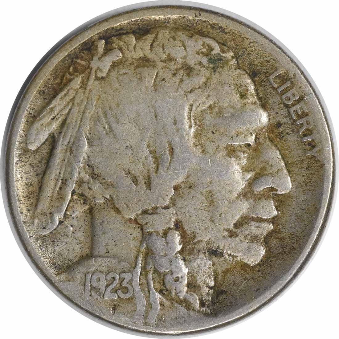 1923-S Buffalo 5C Nickel VF Uncertified: 1923-S Buffalo 5C Nickel VF Uncertified This is a 1923-S Buffalo Nickel from the United States, featuring the classic Indian head design. The coin is circulated and has been graded as Very Fine (VF). 