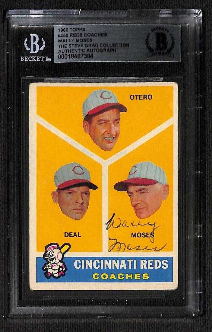 1960 Topps Reds Coaches card signed by Wally Moses Beckett (1 of 1)