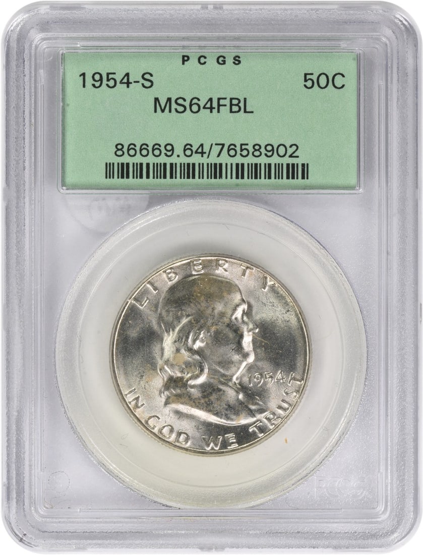 PCGS MS64FBL 1954-S Franklin Silver Half Dollar San Francisco Mint (1 of 2)