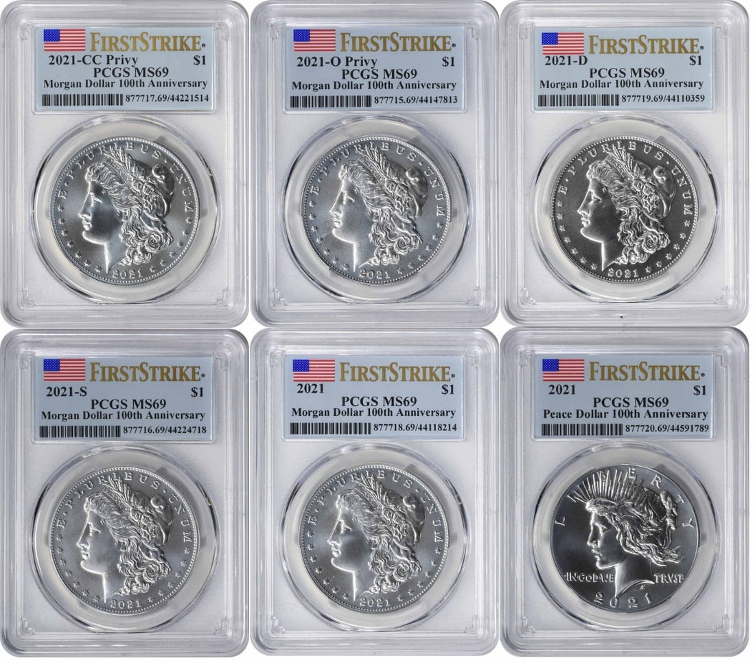 PCGS MS69 First Strike 2021 Morgan Peace Silver Dollar set of 6 (1 of 2)
