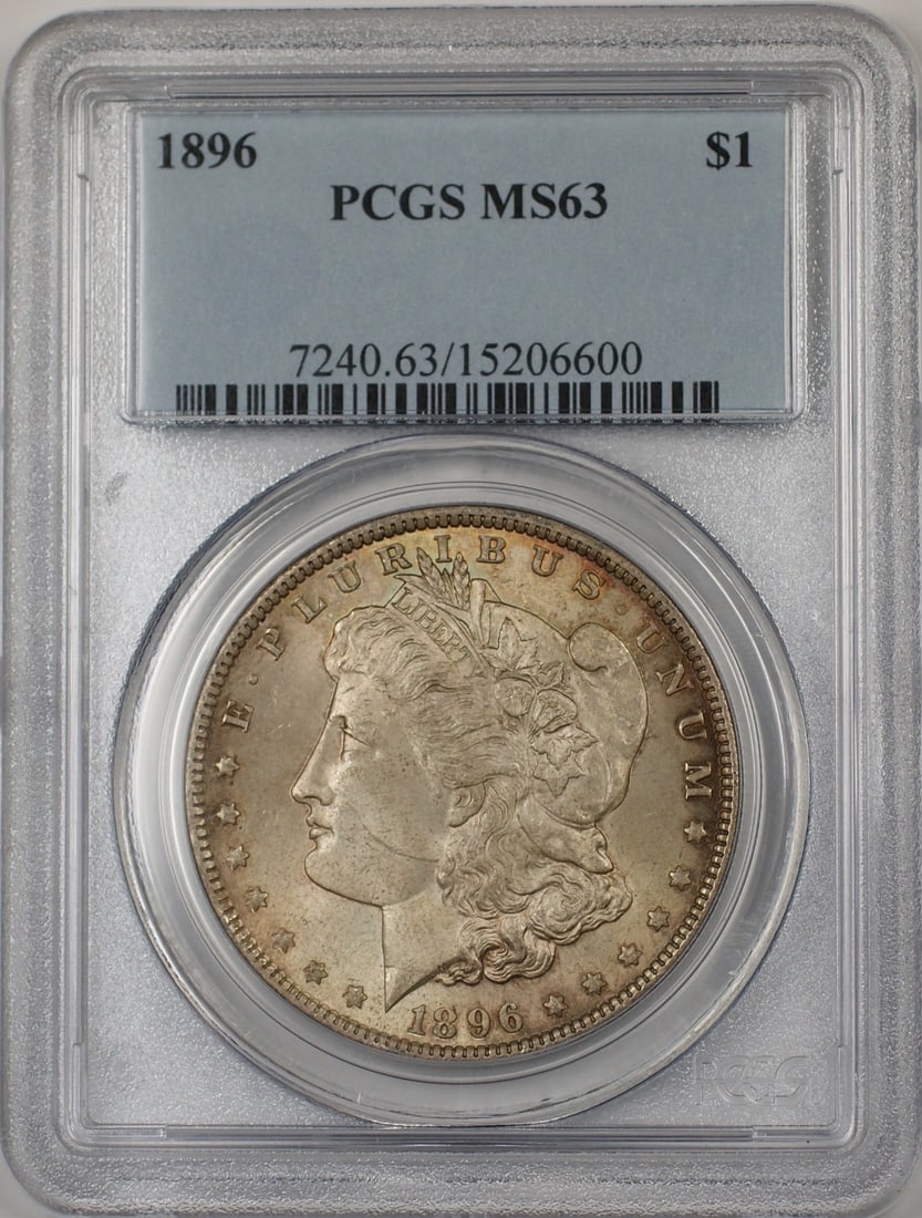 PCGS MS 63 1896 Morgan Dollar Silver Coin with Attractive Toning (1 of 2)