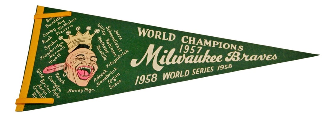 Milwaukee Braves 1957 World Series Champions 29 Inch Vintage Pennant (1 of 4)