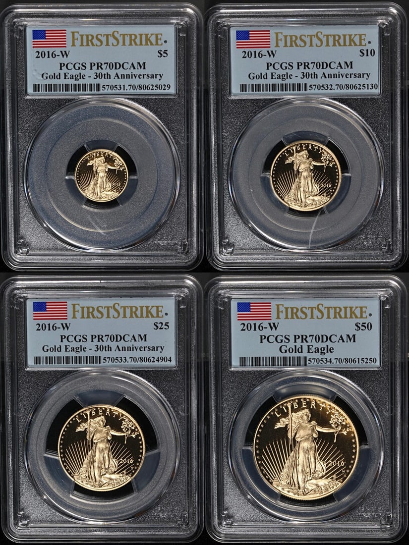 PCGS PR70 DCAM First Strike 2016 Gold Eagle Proof Set of Four Coins (1 of 2)