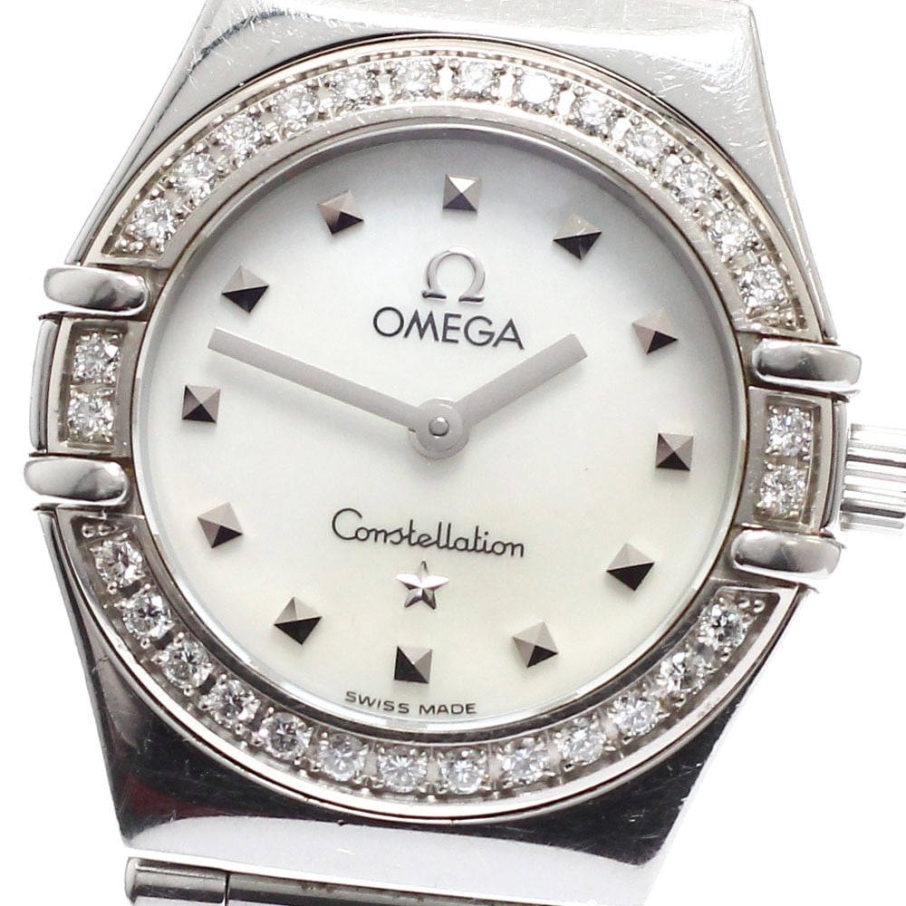 Omega Constellation My Choice Mini Quartz Diamond Bezel Watch: Omega Constellation My Choice Mini Quartz Diamond Bezel Watch This Omega Constellation My Choice Mini wristwatch features a diamond bezel and operates with quartz movement. Designed for women, it show
