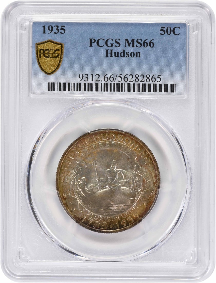 1935 Hudson Commemorative Half Dollar PCGS MS66: 1935 Hudson Commemorative Half Dollar PCGS MS66 This 1935 Hudson Commemorative Silver Half Dollar is graded MS66 by PCGS. Struck in Philadelphia, this uncirculated coin features a composition of 90% s