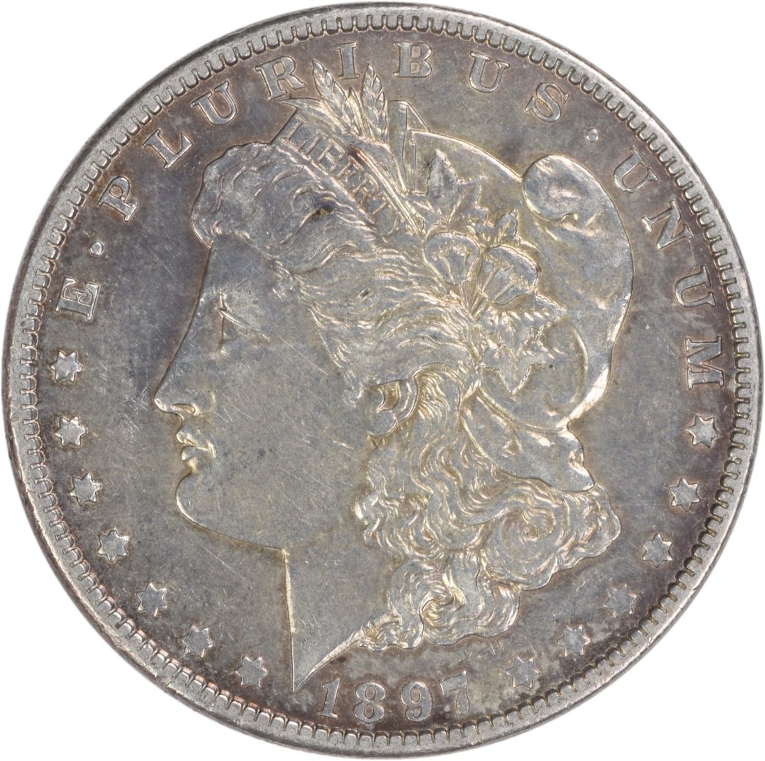 1897 New Orleans Morgan Dollar EF Grade Uncertified Silver Coin: 1897 New Orleans Morgan Dollar EF Grade Uncertified Silver Coin This 1897-O Morgan Silver Dollar was minted in New Orleans and features a composition of 90% silver and 10% copper. Designed by George T